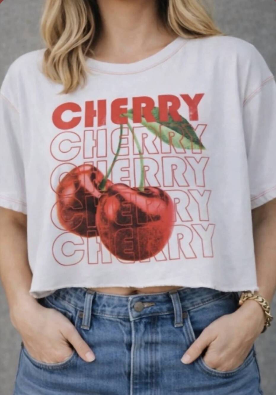 NEW PRINCE PETER cherries repeat crop tee in white
